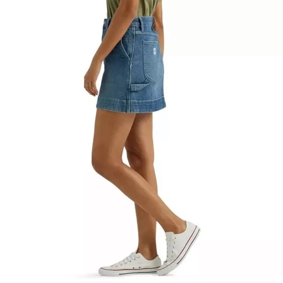 Lee Women's Heritage High Rise Loose‎ Fit Denim Blue Mid Crush Jean Mini Skirt - Picture 2 of 7